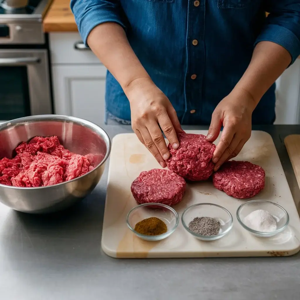 Preparing burgers for oven cooking